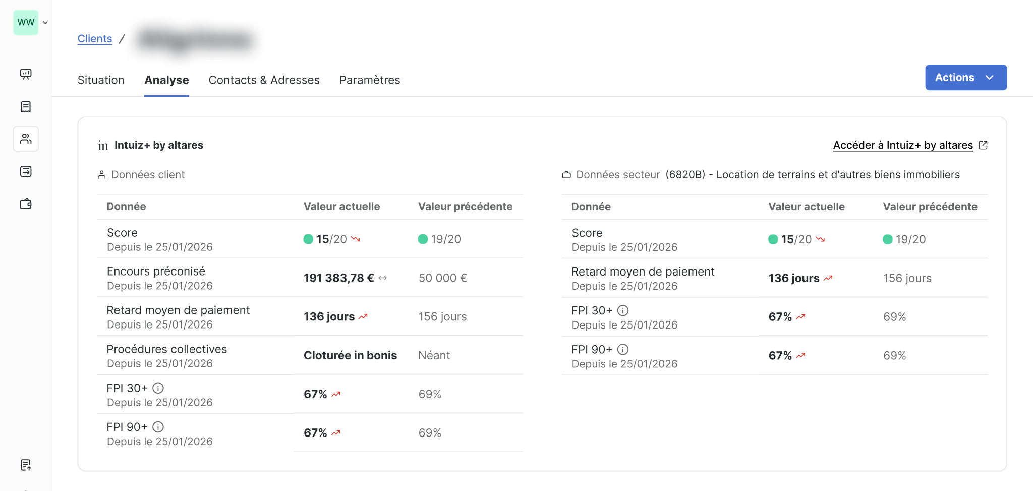 Données intuiz+ by Altares dans fiche client LeanPay