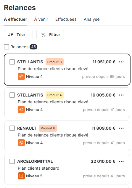 Liste des relances à effectuer dans LeanPay