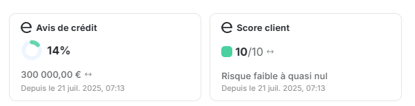 Avis de crédit et score client Ellisphere (Ellipro) dans la fiche client LeanPay