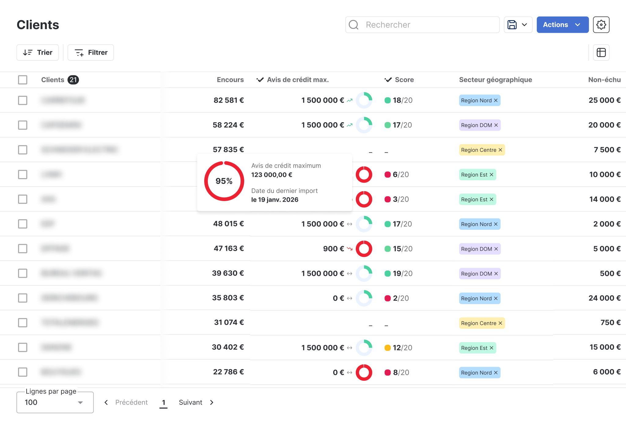 Score et avis de crédit Infolegale dans la liste clients de LeanPay