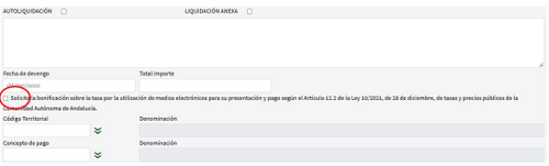 Casilla de bonificación del pago de tasas online