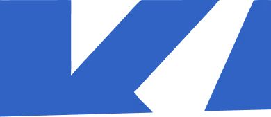 Blue abstract geometric design with angular shapes on a white background.