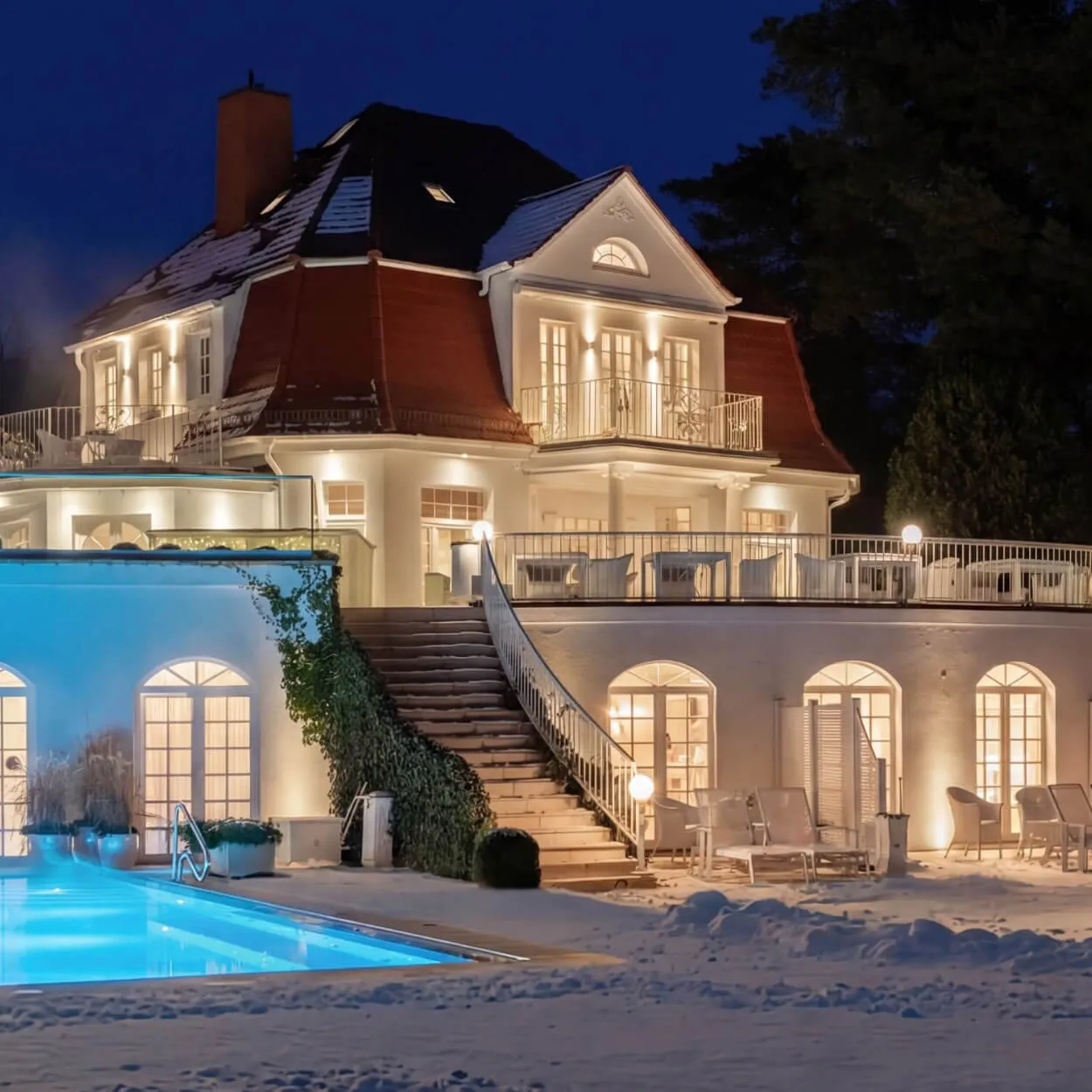 Winterliche Abendstimmung in unserem Villa Contessa Resort | © Villa Contessa - 5 Sterne Superior Hotel & Spa Resort - Bad Saarow / Brandenburg