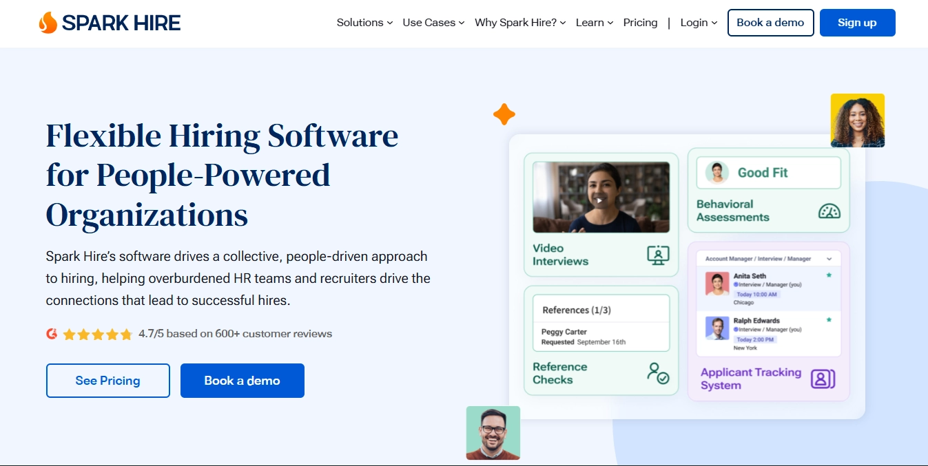 a screenshot of Spark Hire homepage