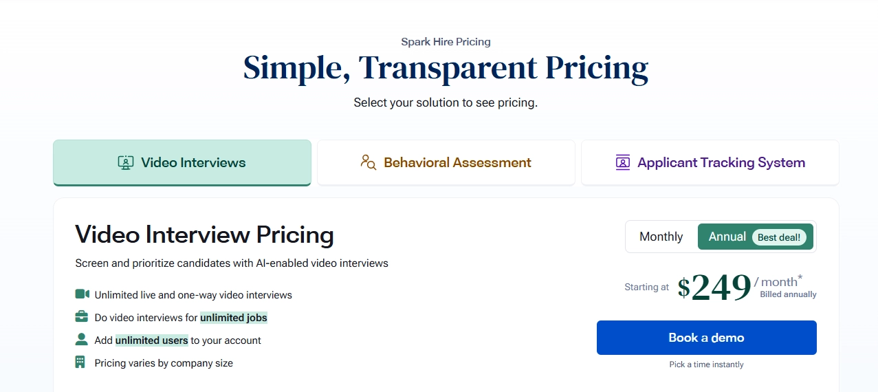 Spark Hire annual plan overview