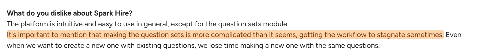 Spark Hire G2 review complaints about custom questions