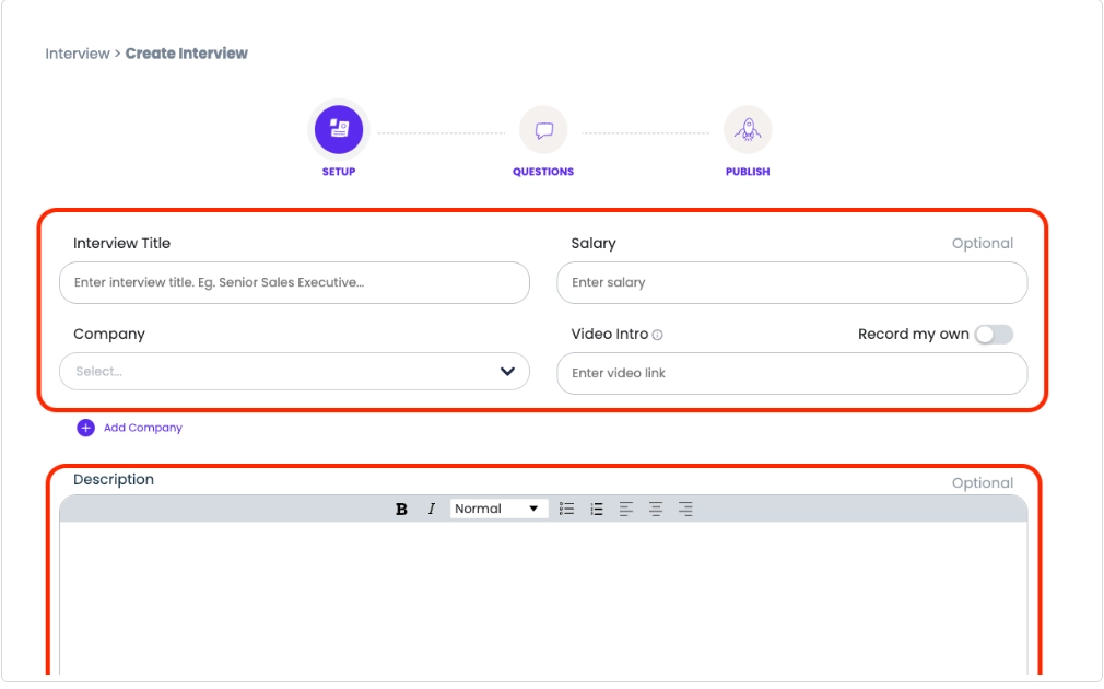 create interview fililing form