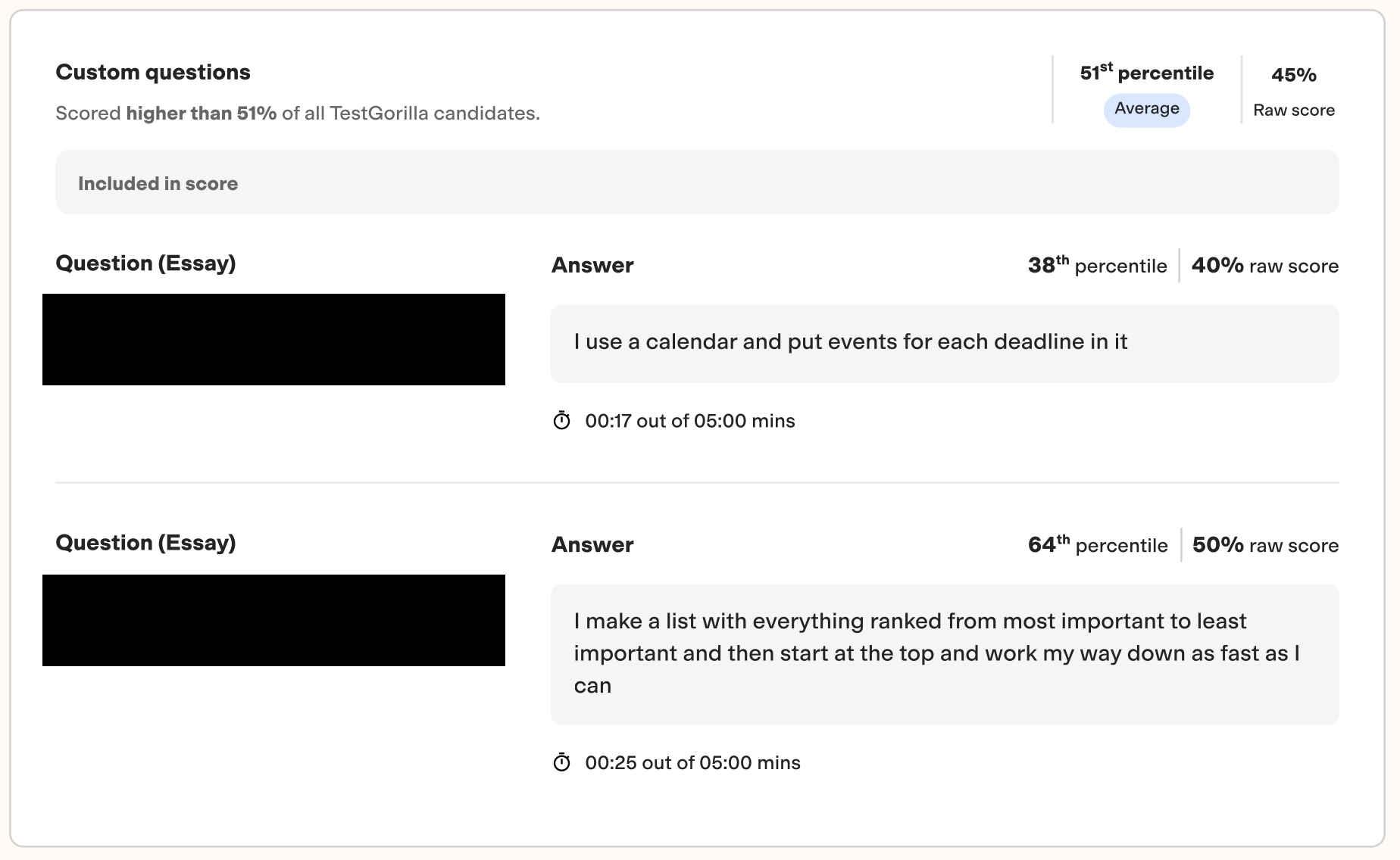 Testgorilla custom questions