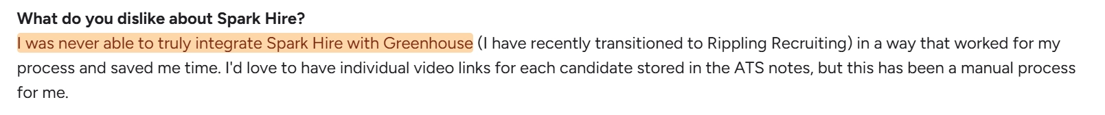 Spark Hire G2 review complaints about ATS limitation