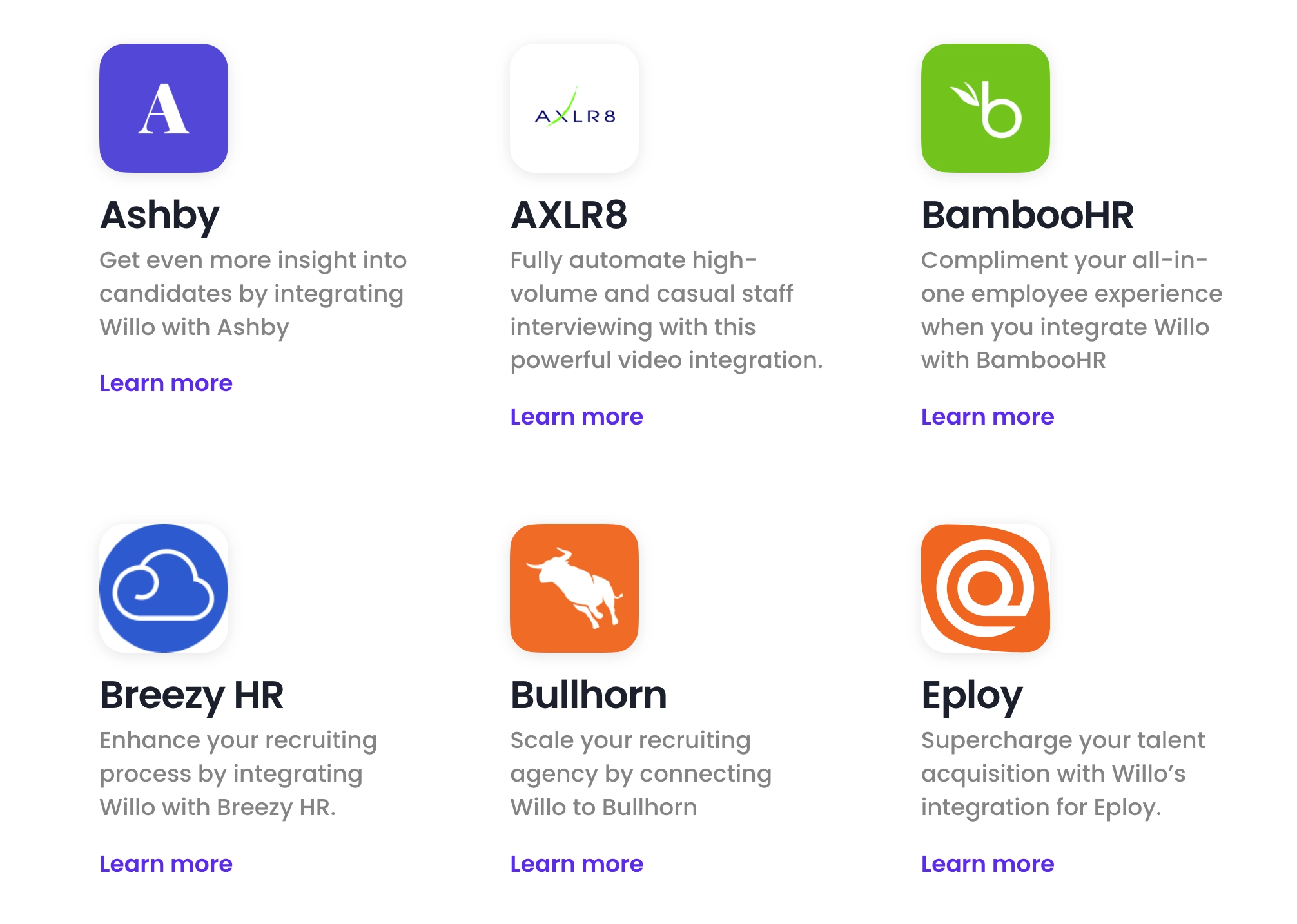 Some native ATS integrations on Willo