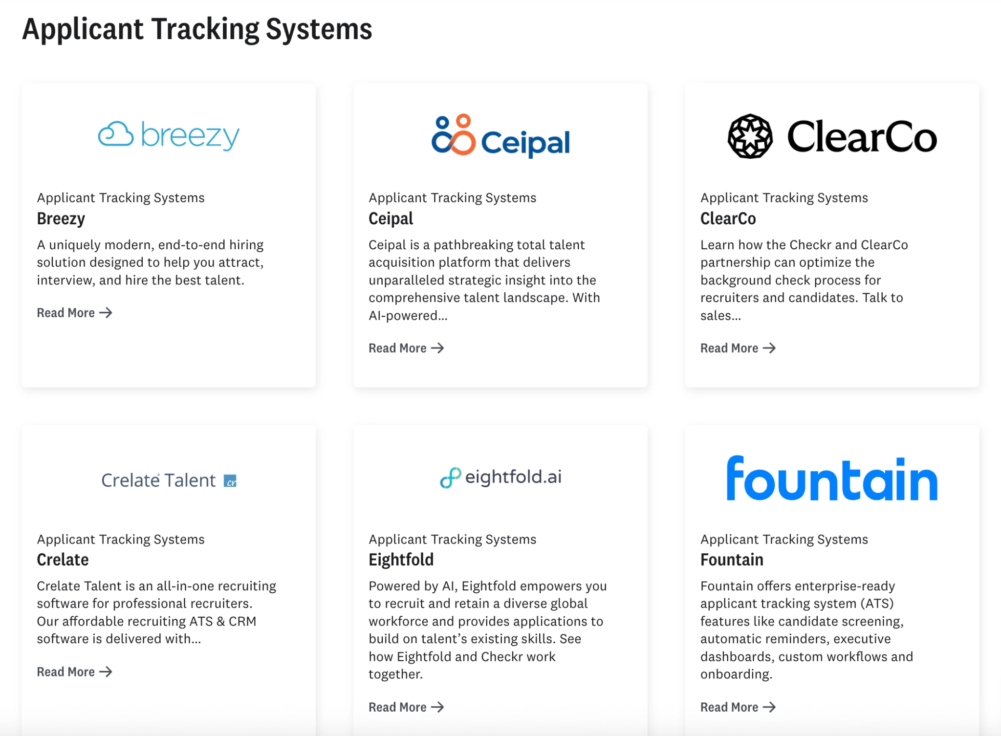 A few of the applicant tracking systems Checkr integrates with