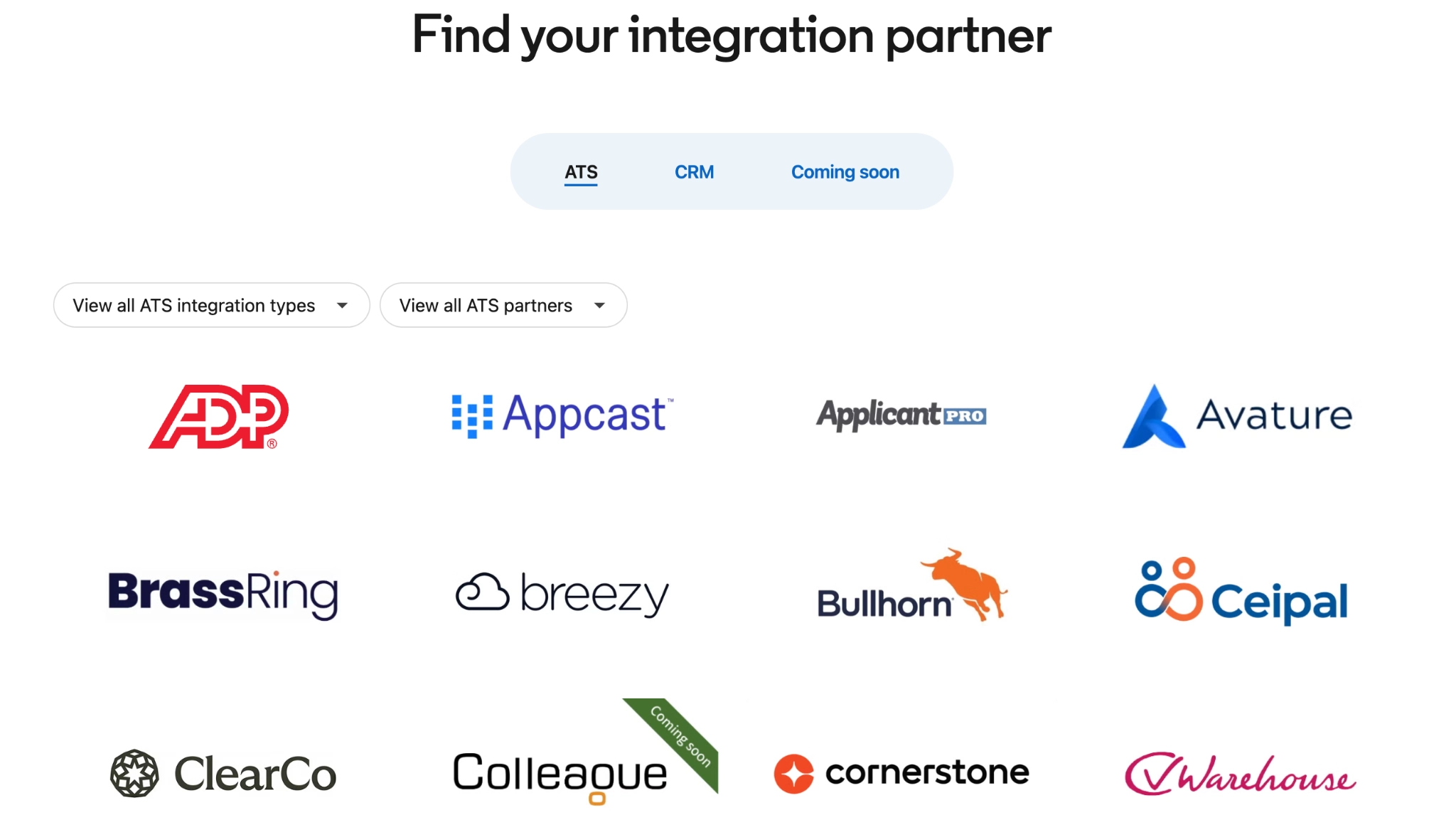 A selection of LinkedIn’s ATS integration partners