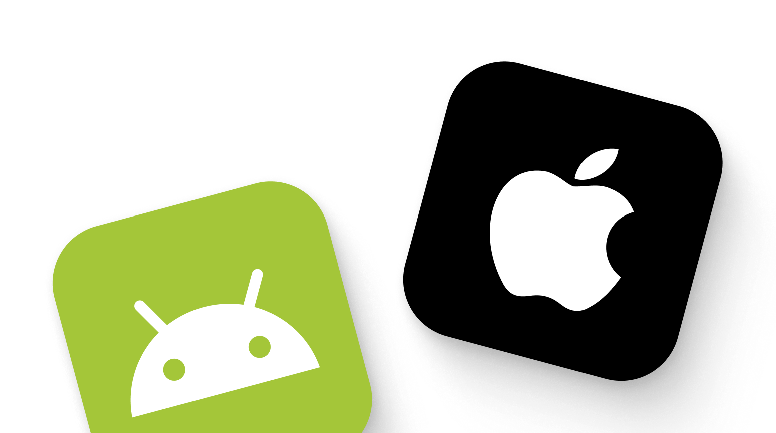 Icons of Android robot on green square and Apple logo on black square.