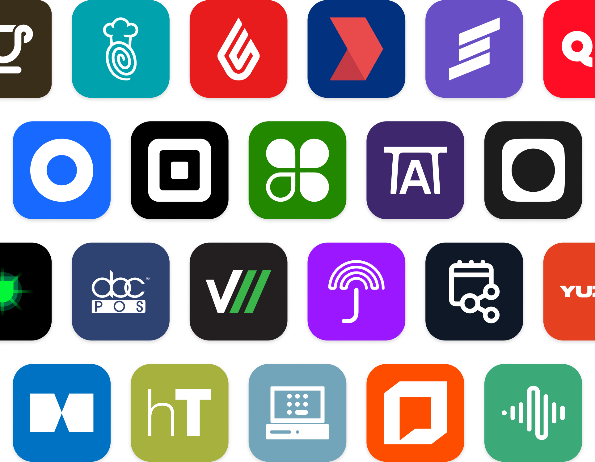 Grid of colorful app icons representing various software and service integrations.