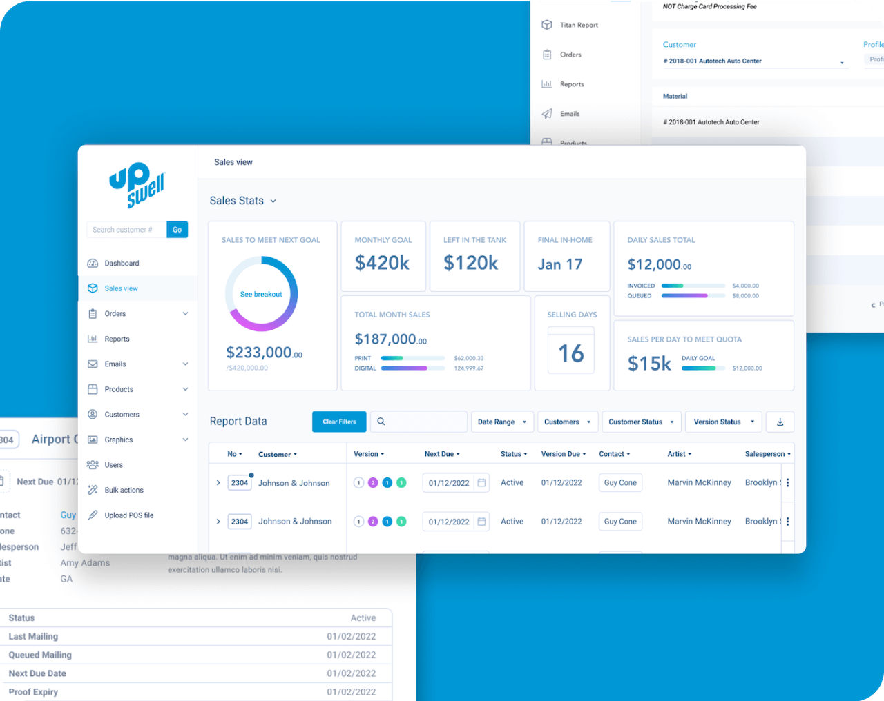UpSwell Sales Dashboard Mockup