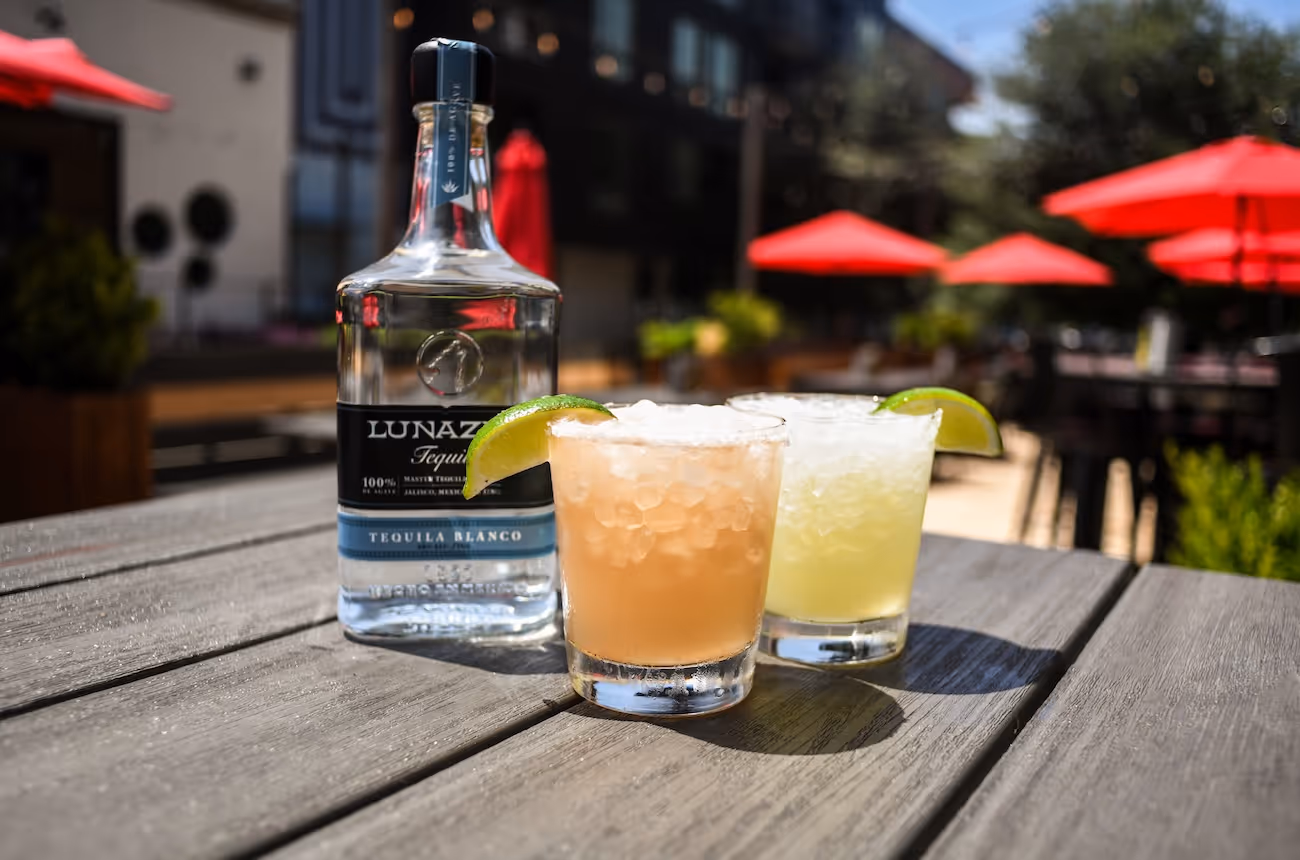 Two Lunazul Margaritas - Watermelon Crawl and Doble Fina