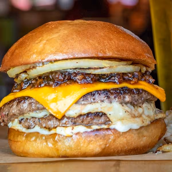 Bacon jam double cheese burger.