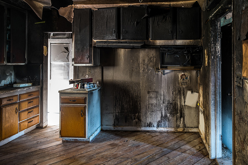 A burned kitchen in the house