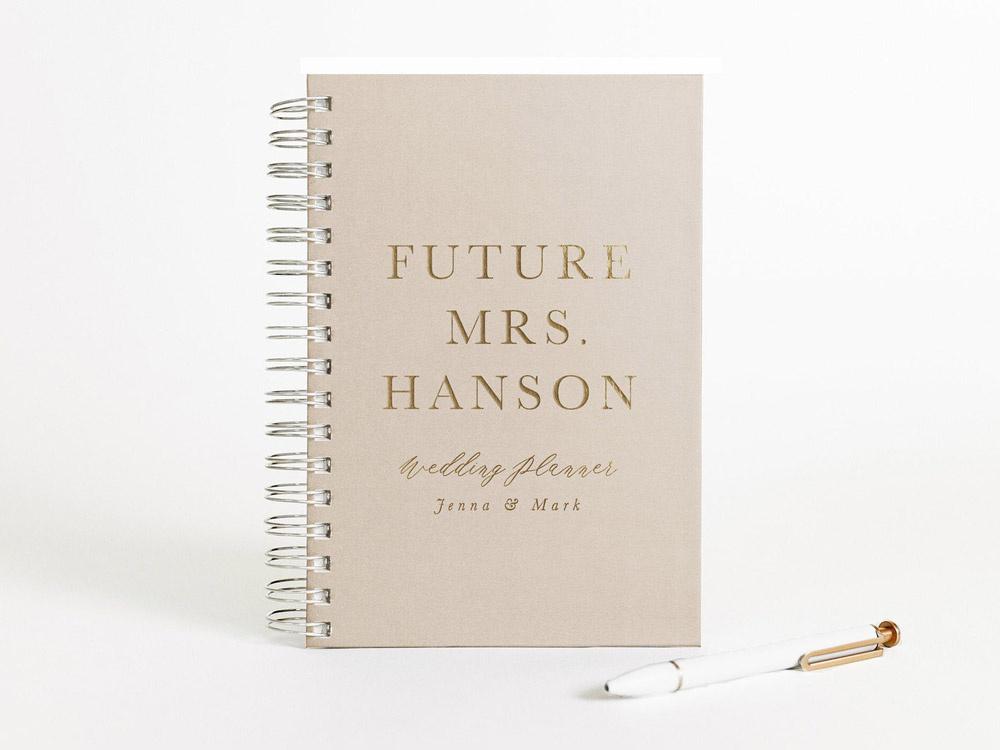 etsy luna paper company beige personalized wedding planner book with gold lettering