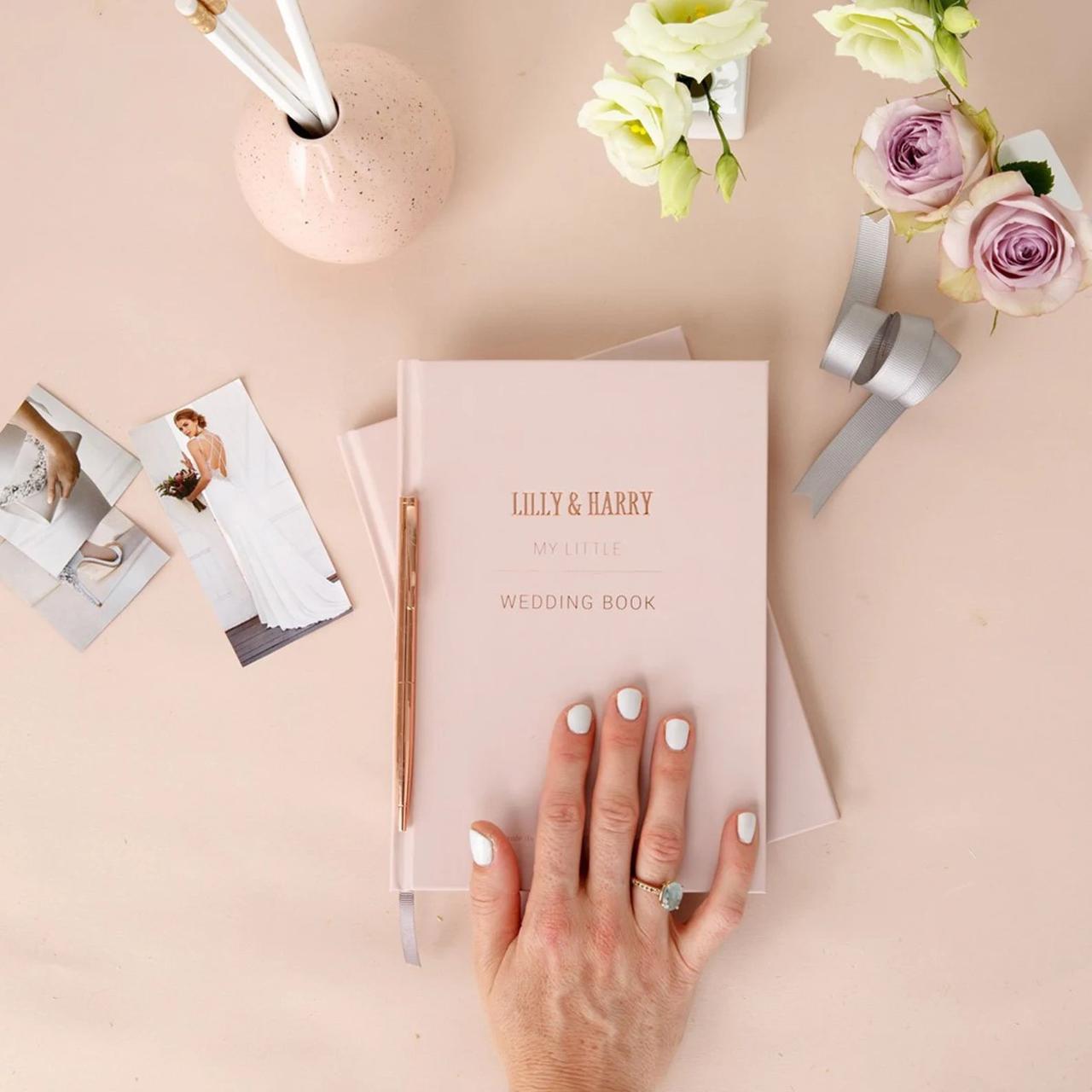 etsy pearl and mason pink personalized wedding planner book with gold lettering