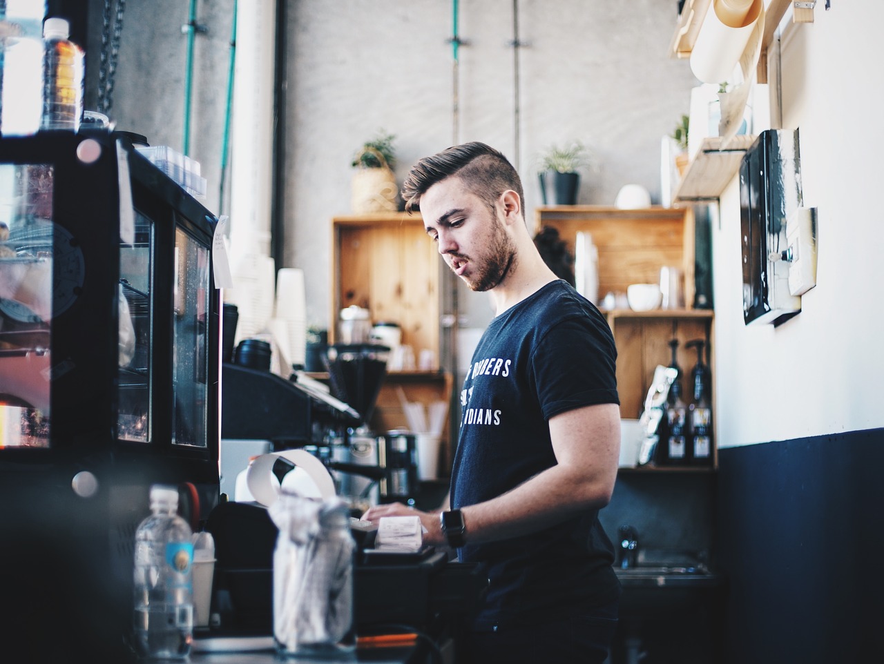 Cashier at restaurant counter