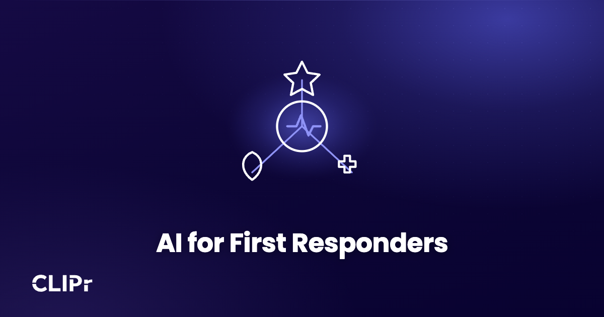 Branded cover for the AI for first responders guide, showing AI use cases across police, fire, EMS, 911, and emergency management