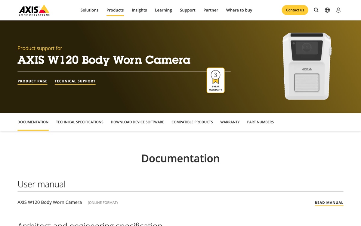 AXIS W120 body-worn camera and mounting hardware