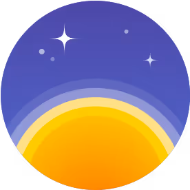 Illustration of a glowing yellow sun rising against a blue sky with stars.