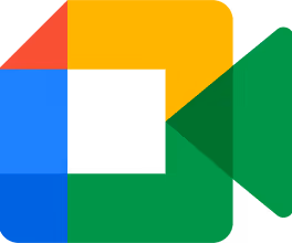 Google Meet logo with a multicolored video camera icon in red, yellow, blue, and green.