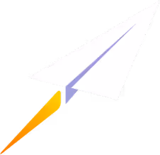 Illustration of a white paper airplane with an orange and yellow flame trail, symbolizing speed or flight.