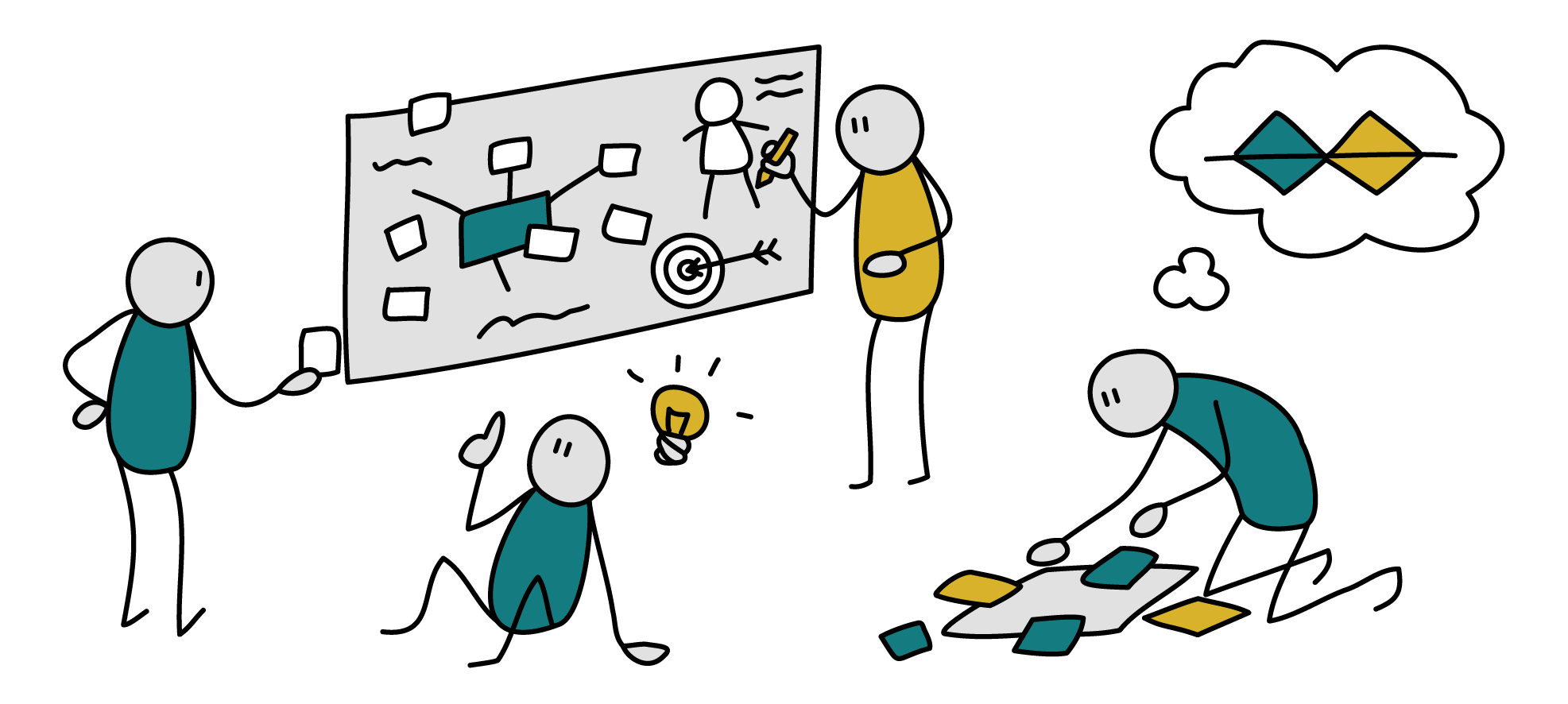 Een workshop deelnemer tekent zelf haar ideeën uit tijdens een visual workshop.