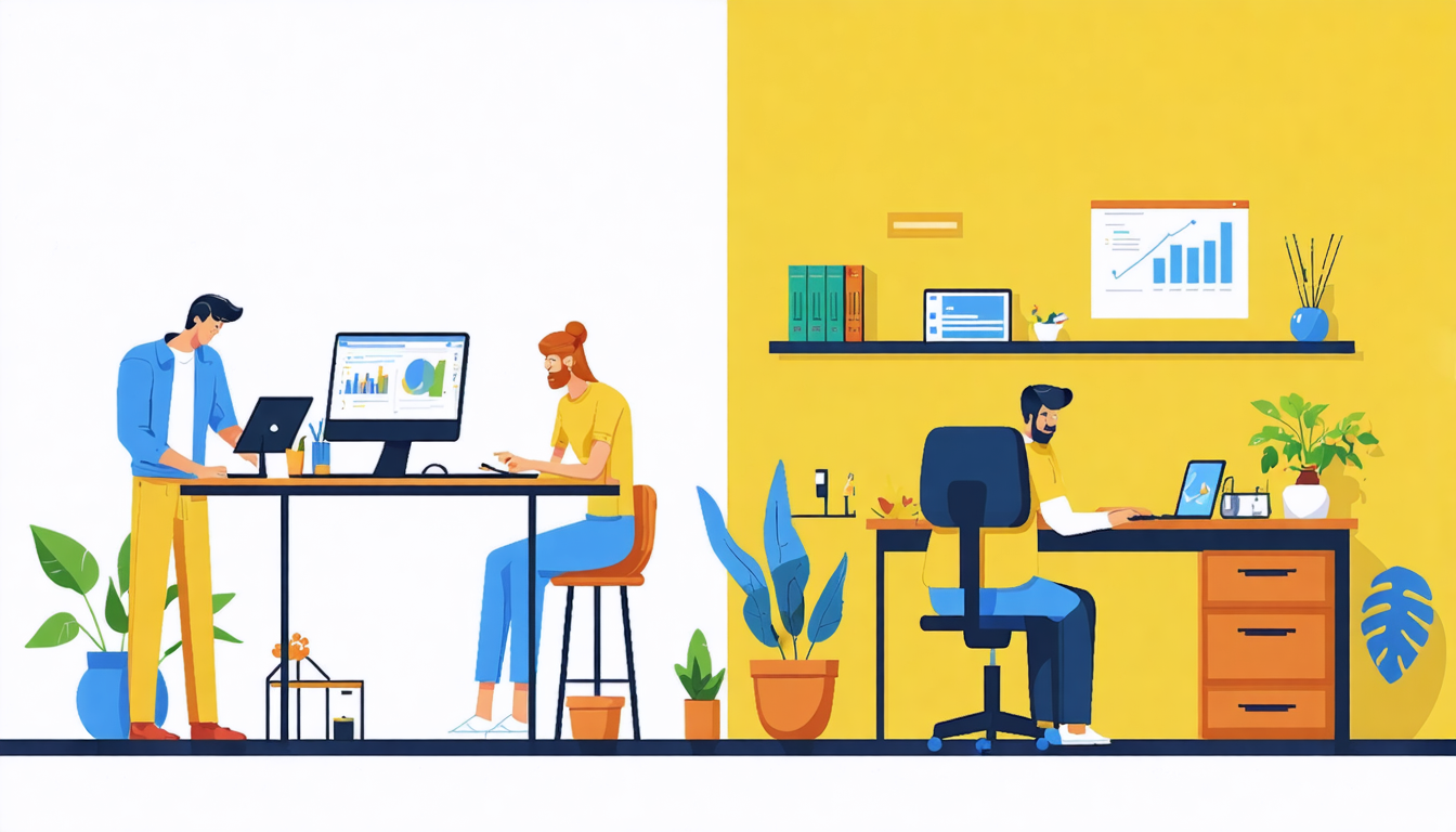 Illustration of people at desks with graphs on screens, representing teamwork and data analysis. How does Airbnb payment work?