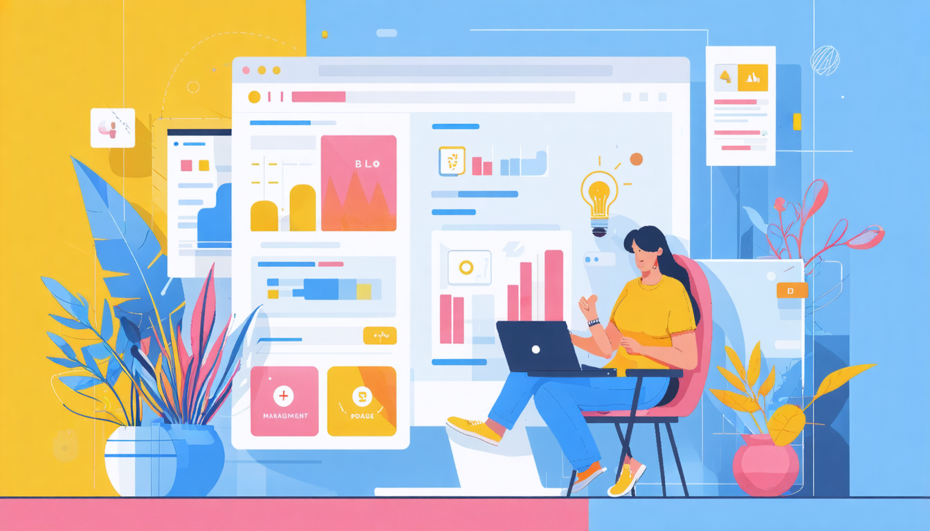Illustration of a person analyzing data on a laptop, surrounded by charts and plants, related to Airbnb cleaning cost.