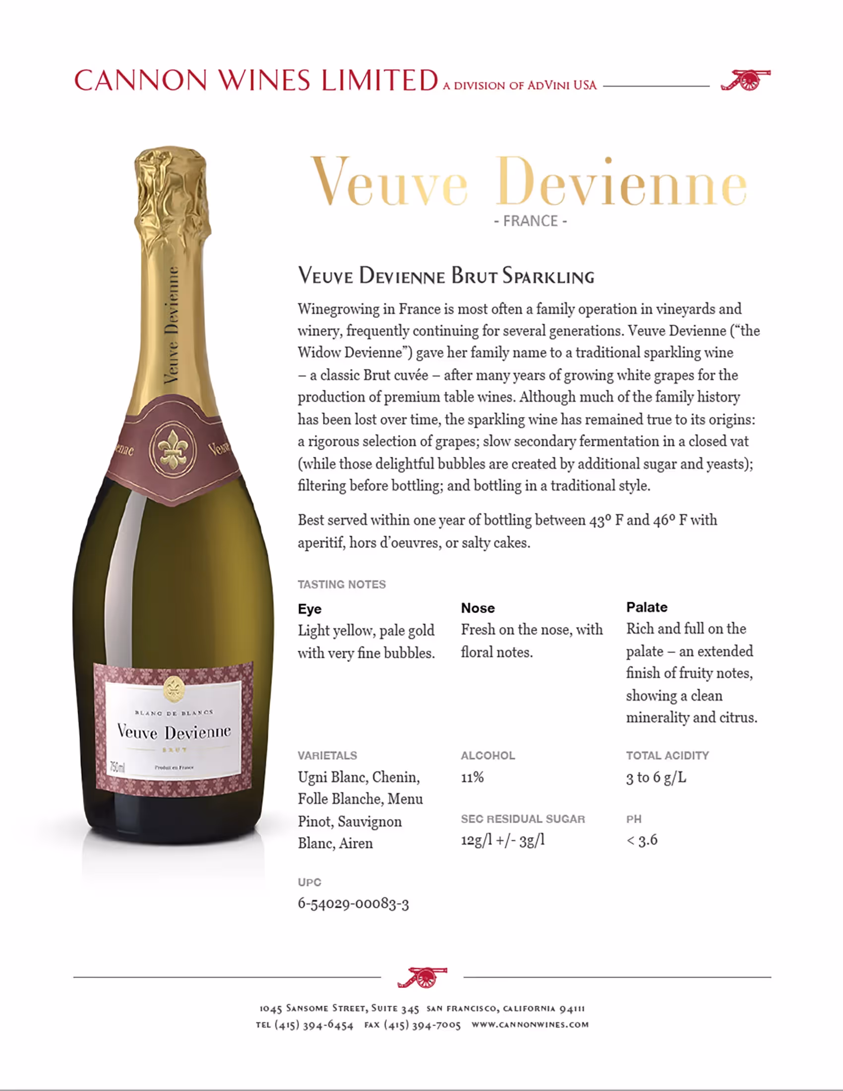 Veuve Devienne Brut Blanc de Blancs Sparkling White Tech Sheets preview