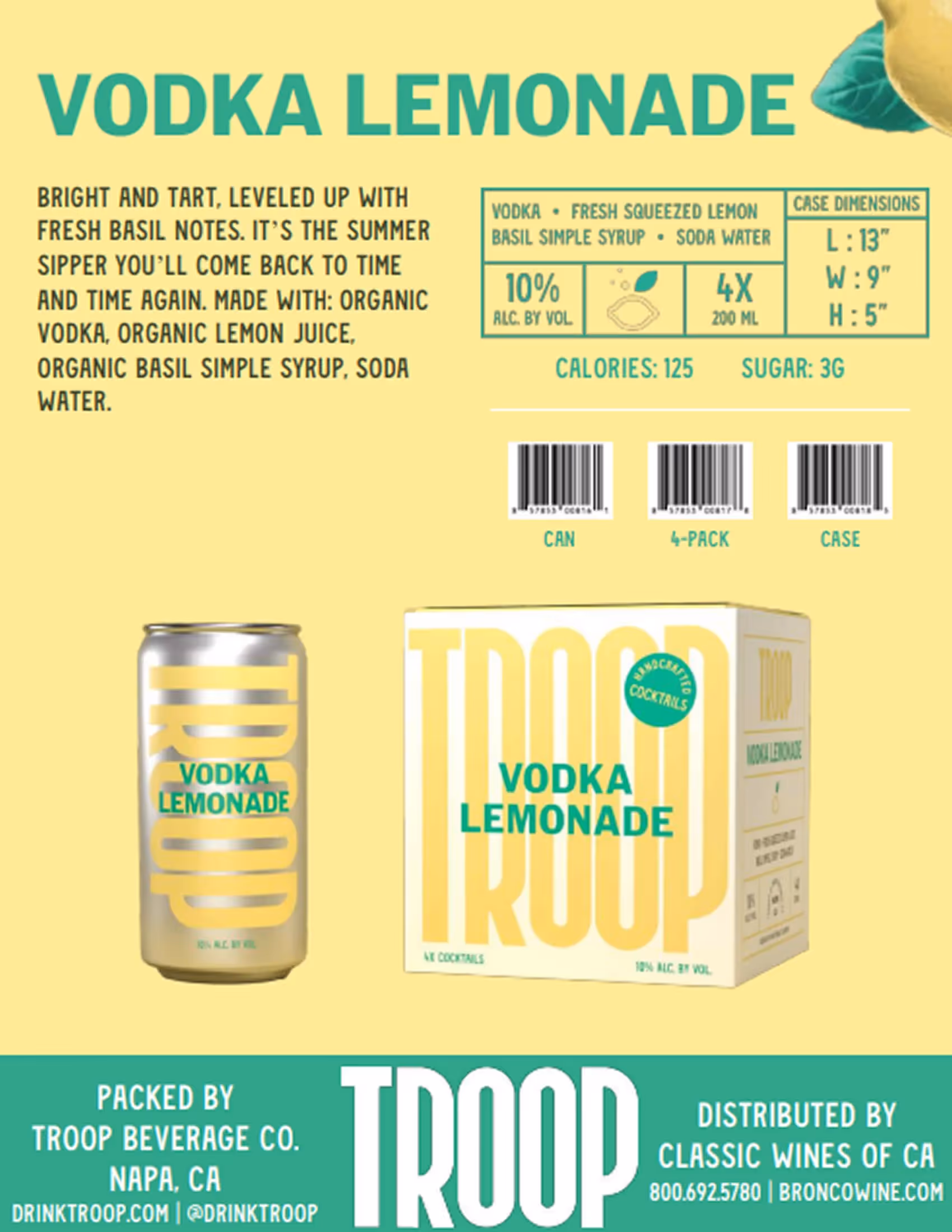 Troop Cocktails Vodka Lemonade Tech Sheets preview