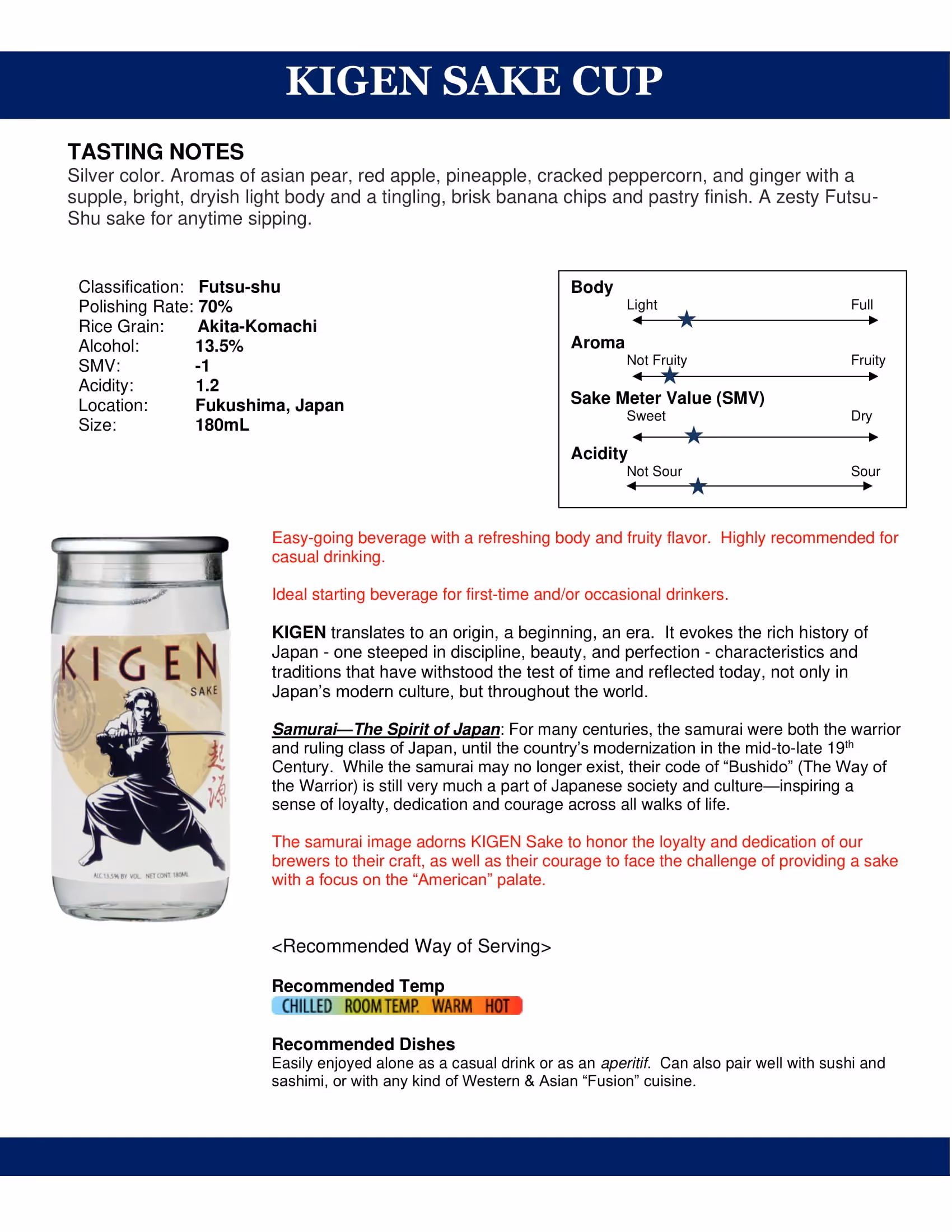 Kigen Sake Cup Tech Sheets preview