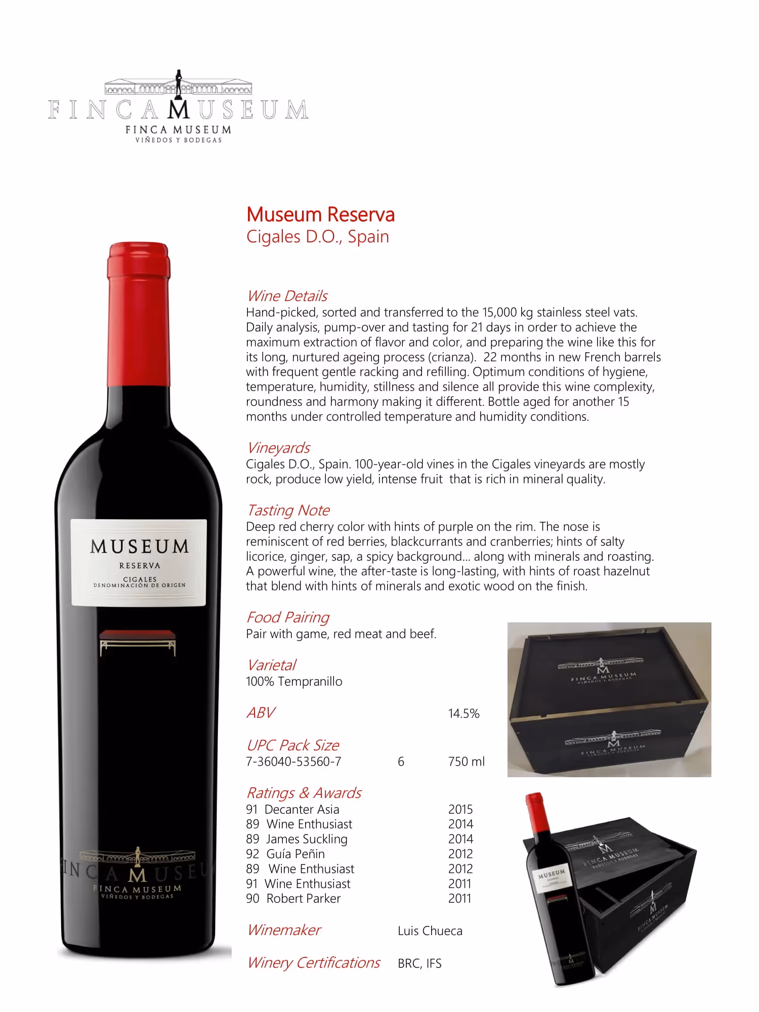 Finca Museum Reserva Tempranillo Tech Sheets preview