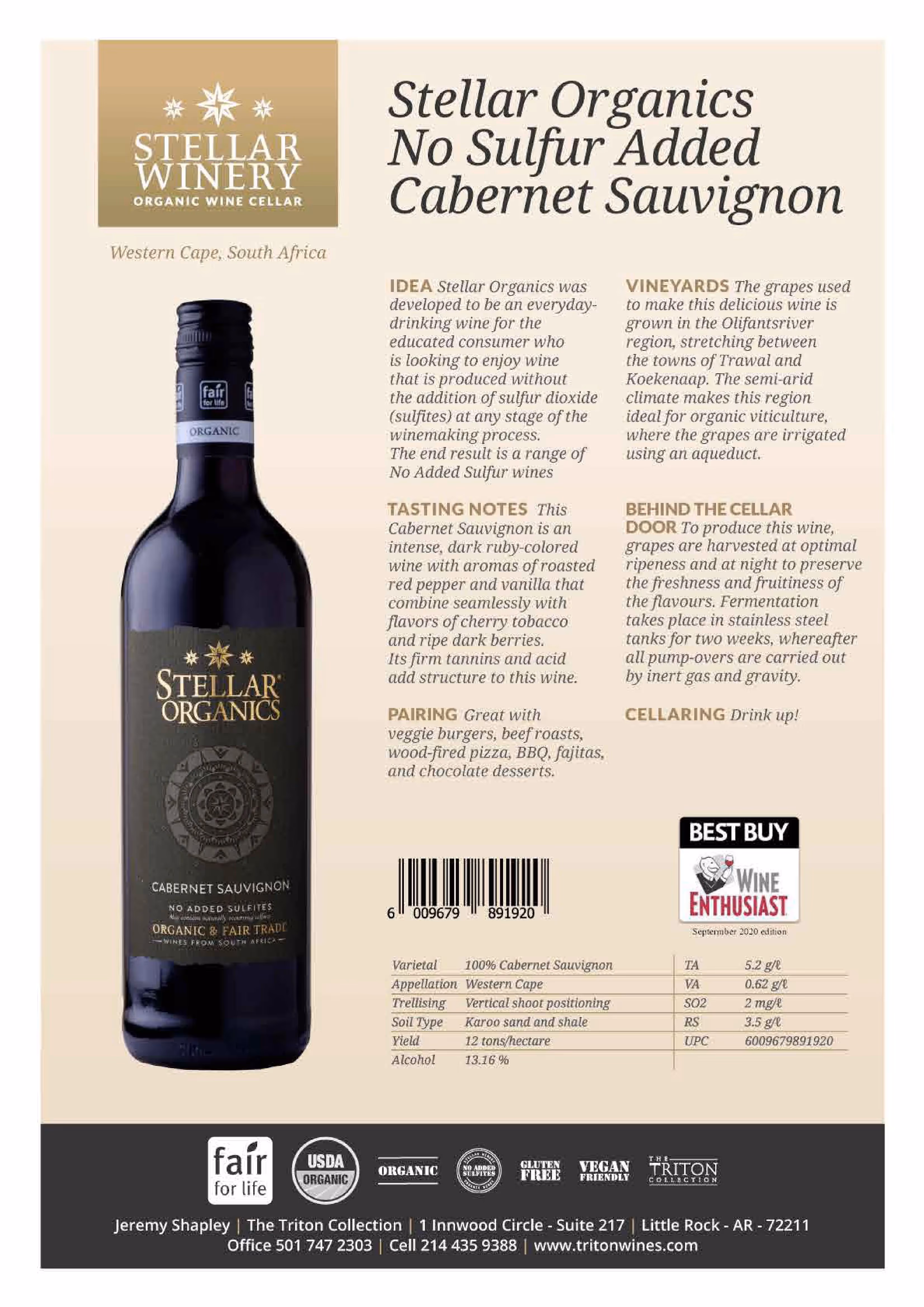 Stellar Organics Cabernet Sauvignon Tech Sheets preview