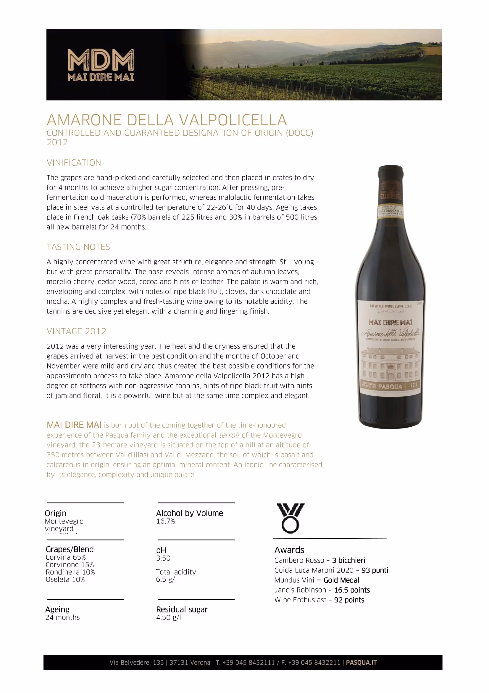 Mai Dire Mai Amarone della Valpolicella Tech Sheets preview