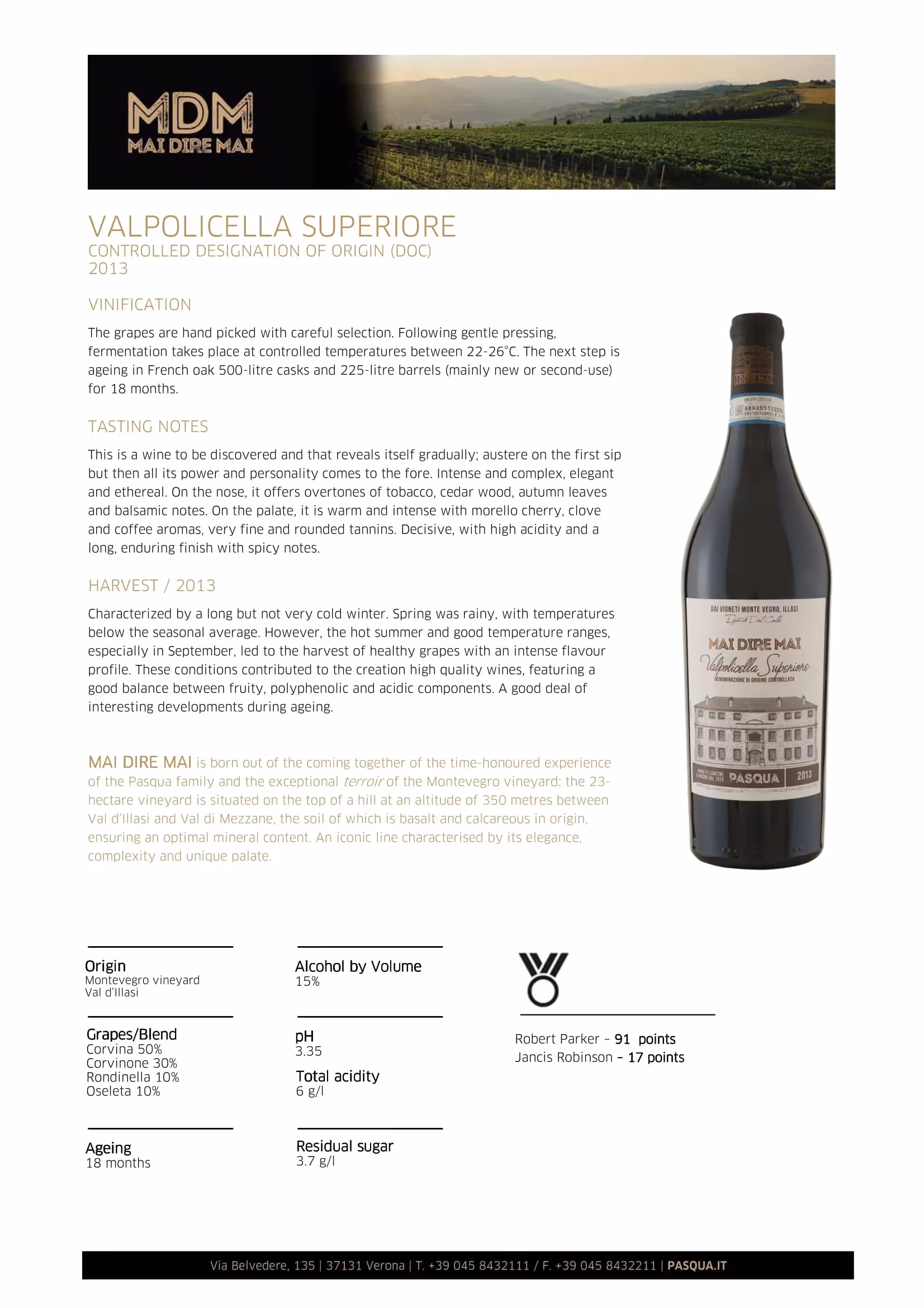 Mai Dire Mai Valpolicella Superior Tech Sheets preview