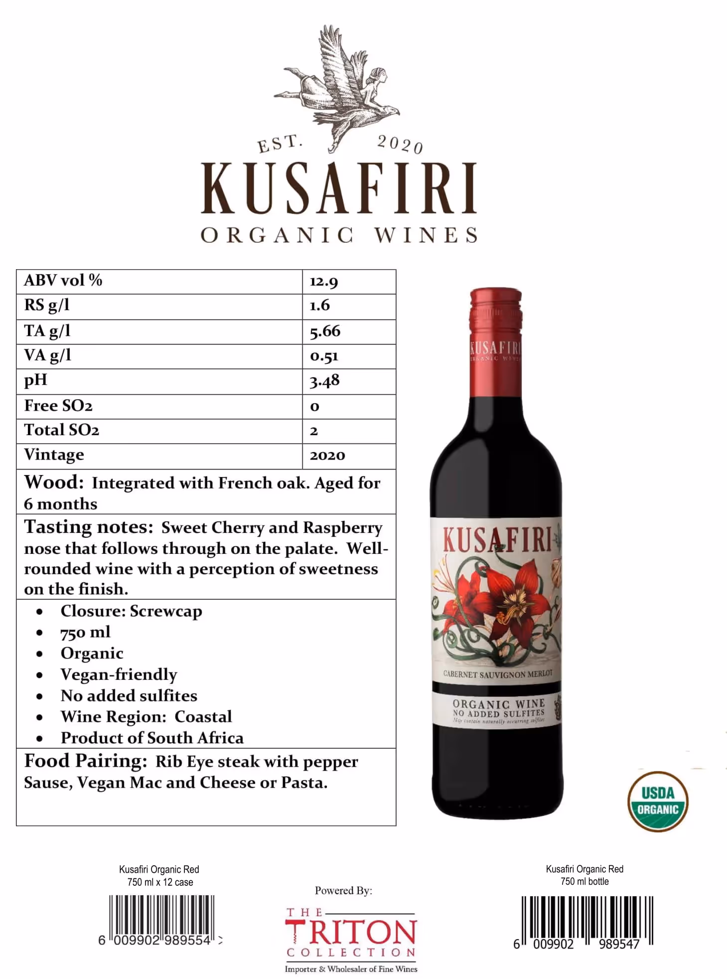 Kusafiri Organic Wine Cabernet Sauvignon Merlot Tech Sheets preview