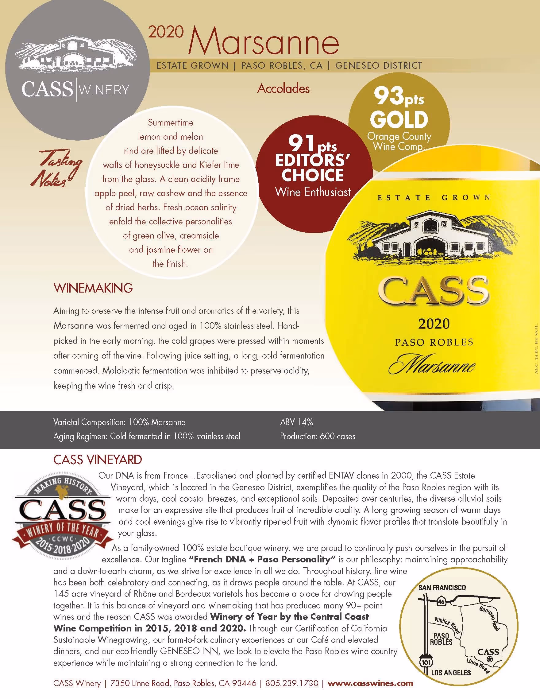 Cass Marsanne Tech Sheets preview