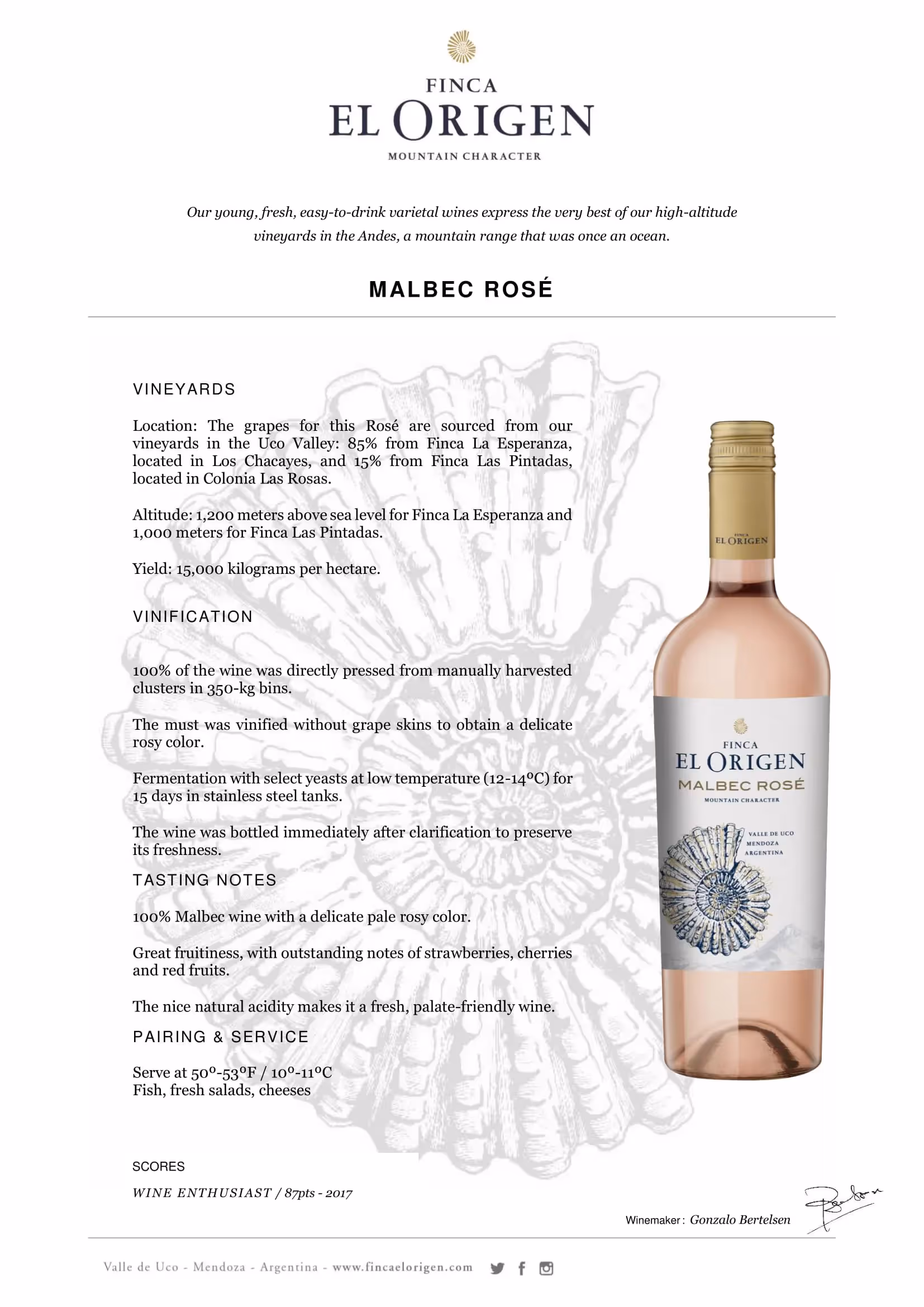 Finca El Origen Malbec Rosé Tech Sheets preview