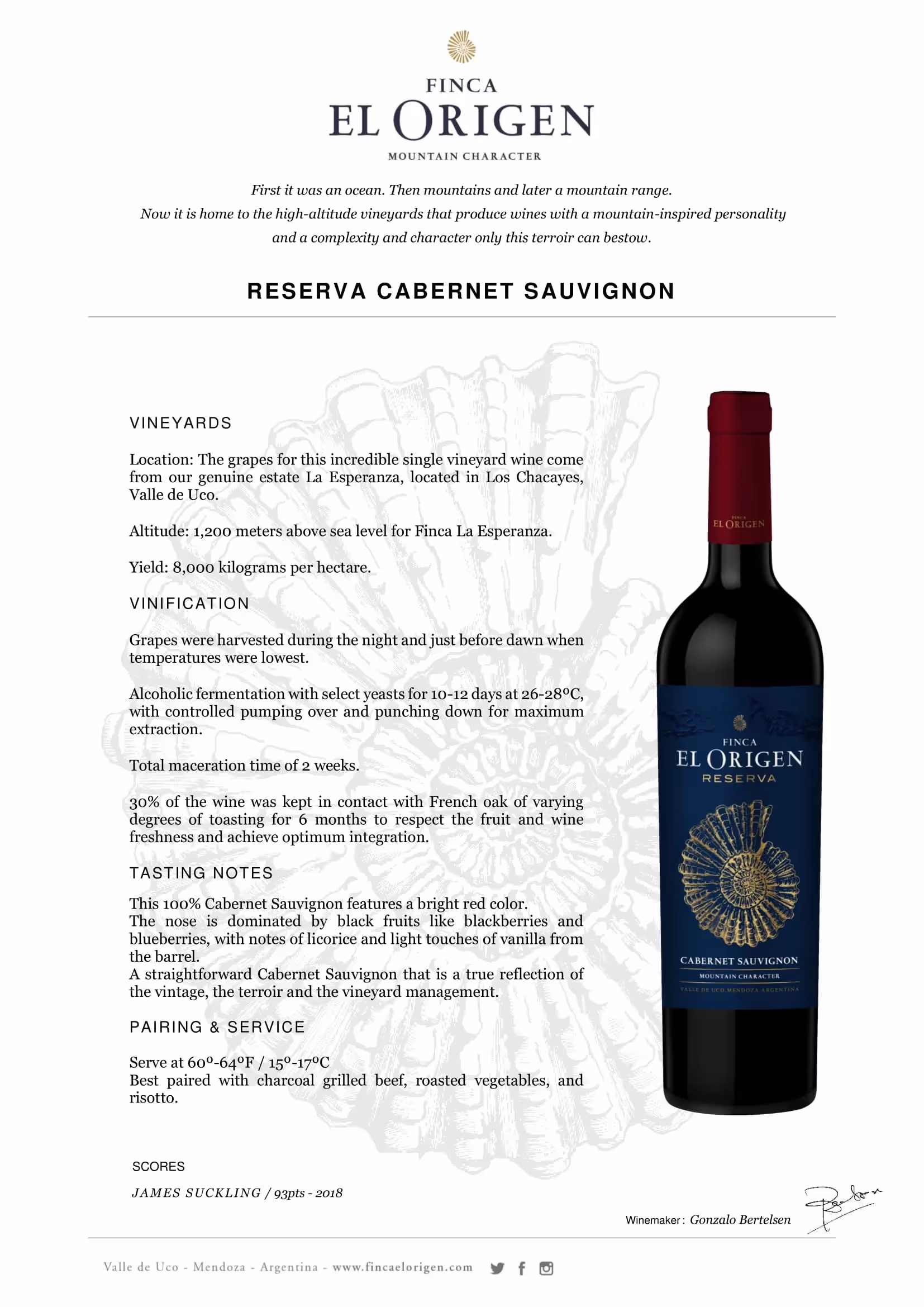 Finca El Origen Reserva Cabernet Sauvignon Tech Sheets preview