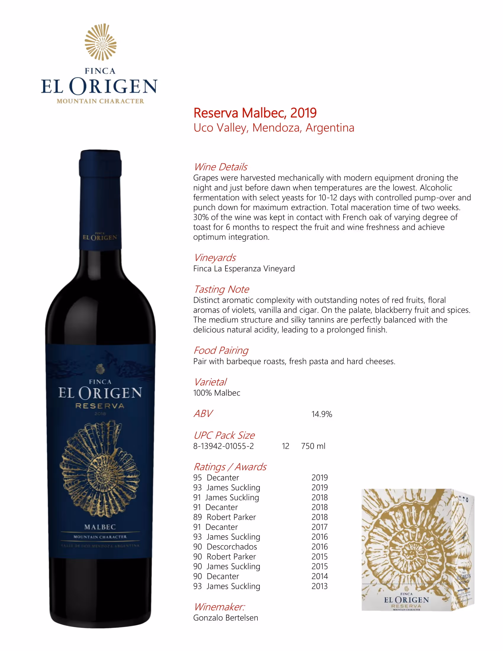 Finca El Origen Reserva Malbec Tech Sheets preview