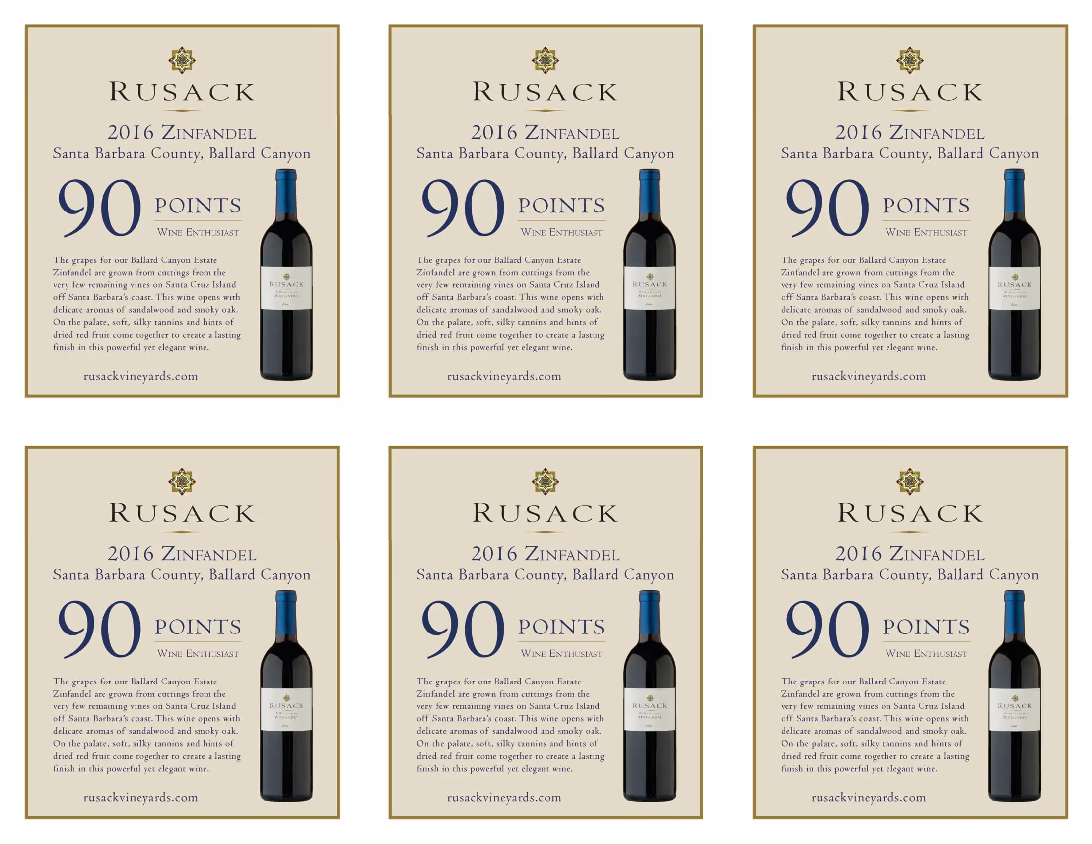 Rusack Vineyards Zinfandel Ballard Canyon Estate Shelf Talkers preview