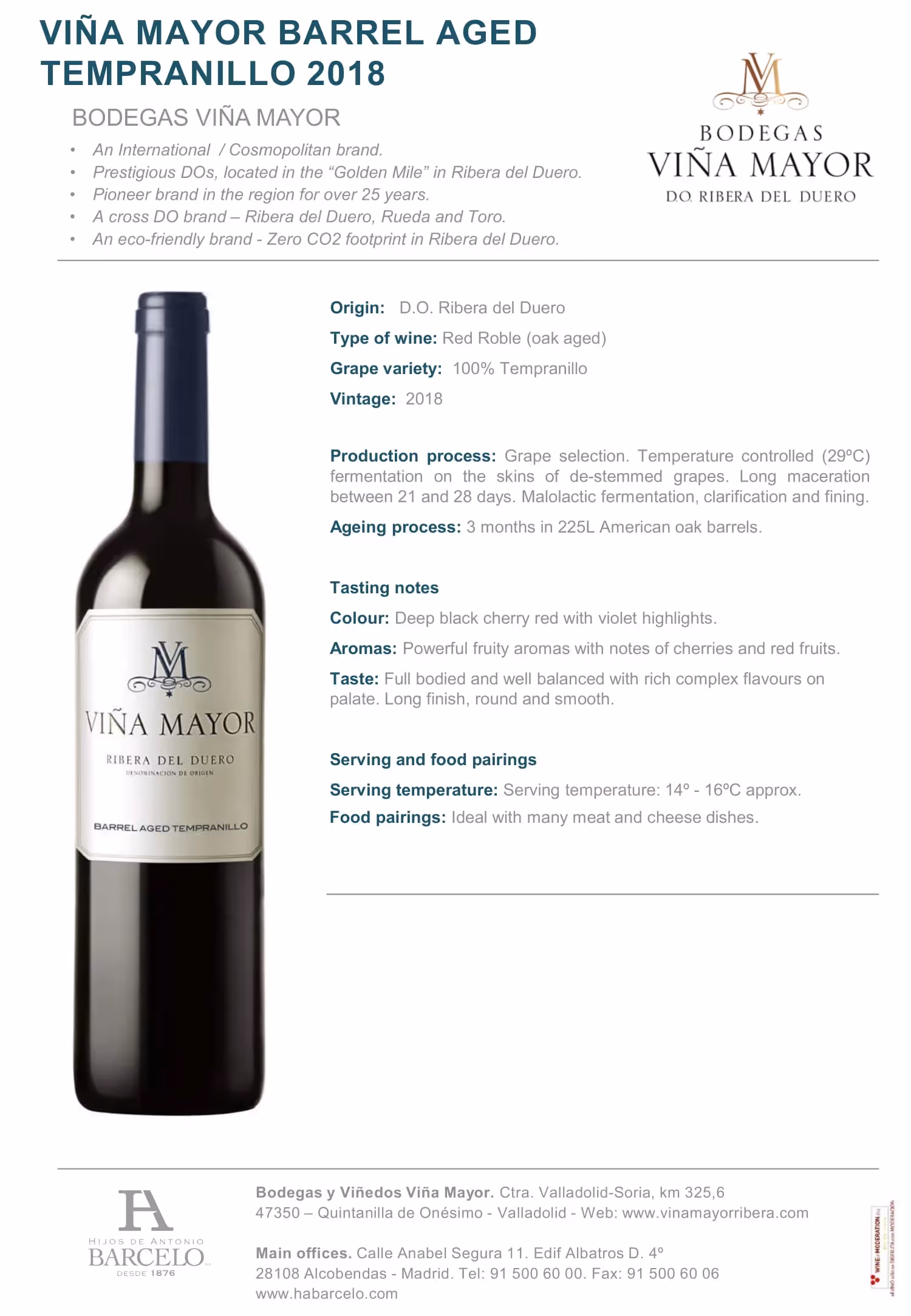 Viña Mayor Barrel Aged Tempranillo Tech Sheets preview