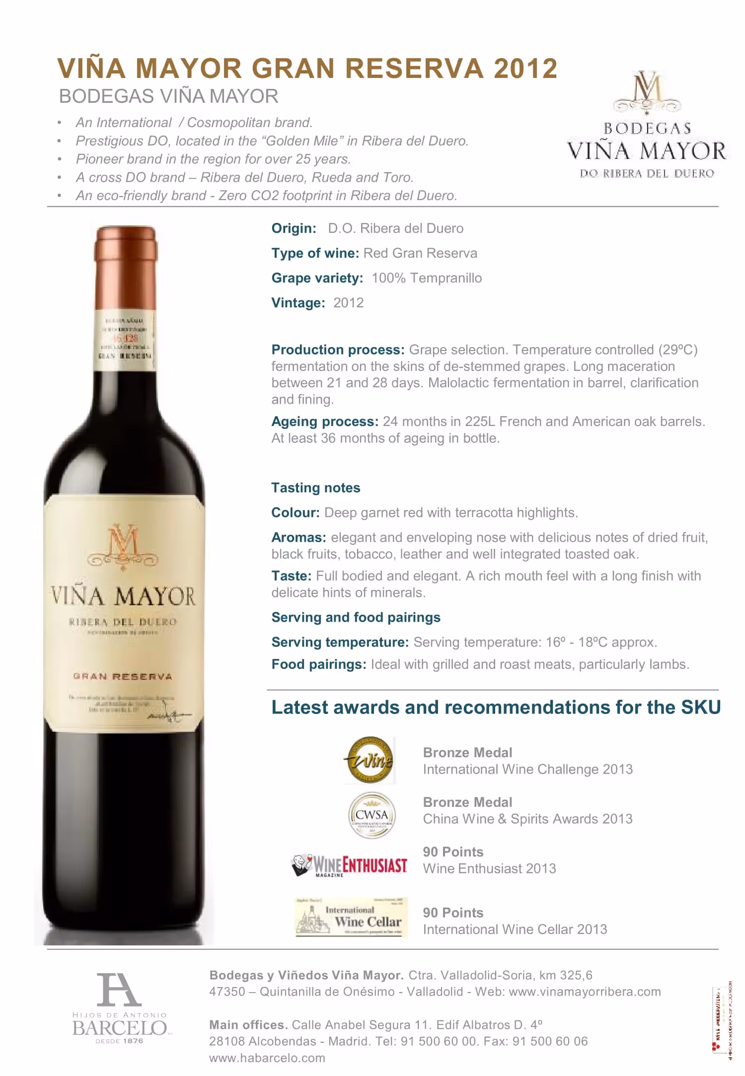 Viña Mayor Tempranillo Gran Reserva Tech Sheets preview