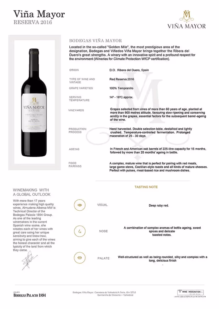 Viña Mayor Tempranillo Reserva Tech Sheets preview