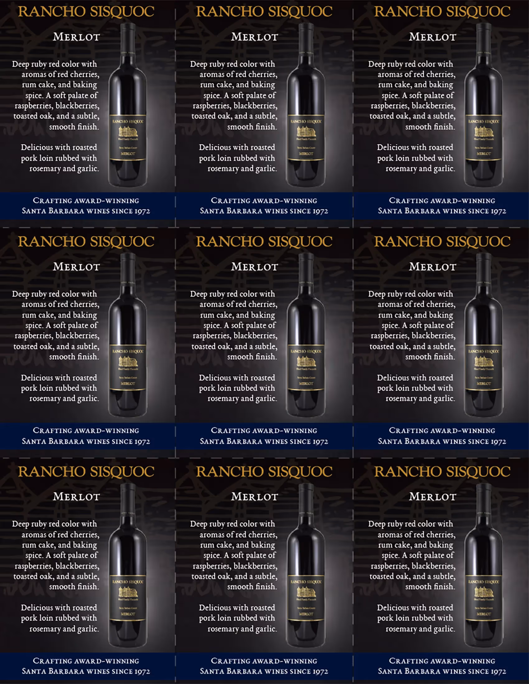 Rancho Sisquoc Merlot Shelf Talkers preview